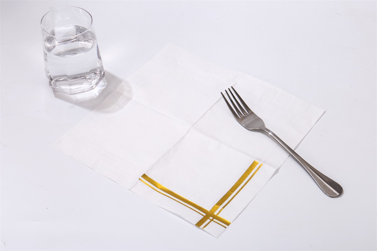 100% wood pulp paper napkin , Black Logo +Pink foil, 1/4 folded  foil              Packed in clear PP bag.100pcs1pack,72packs 1caton